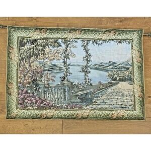 Vintage Woven Wall Tapestry – Garden Path Scene – French Country / Tuscan Style